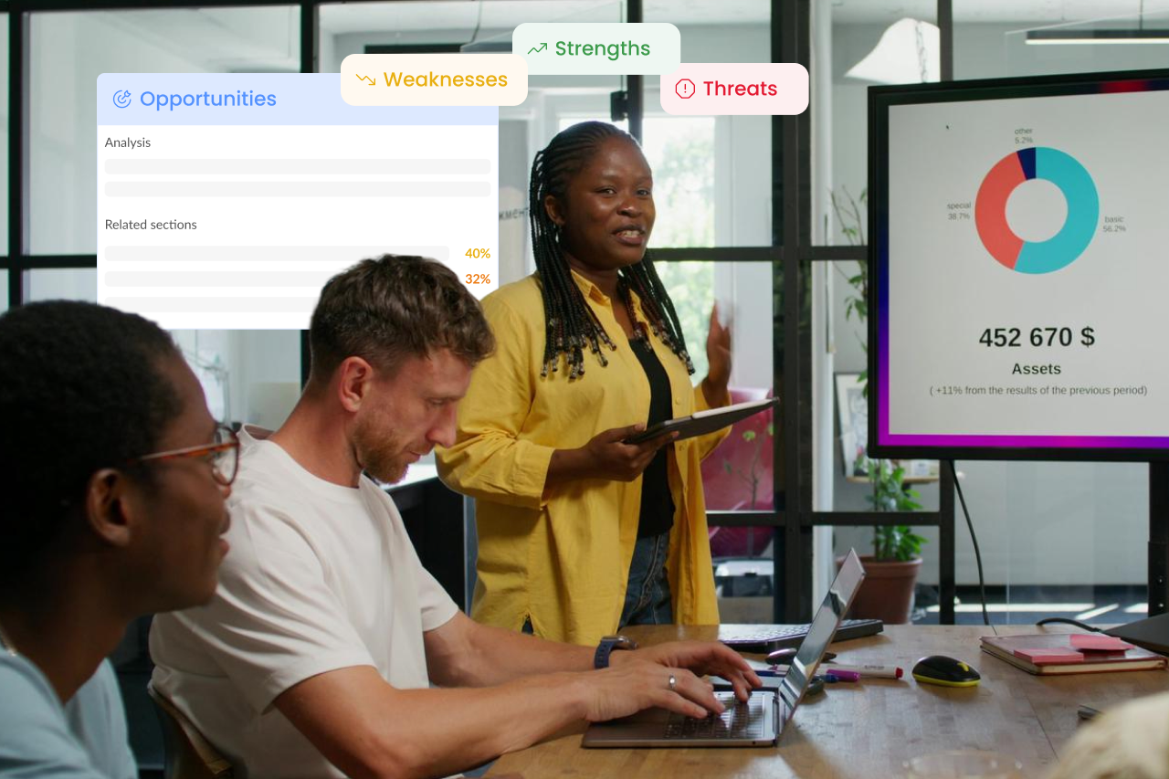 Business team reviewing results